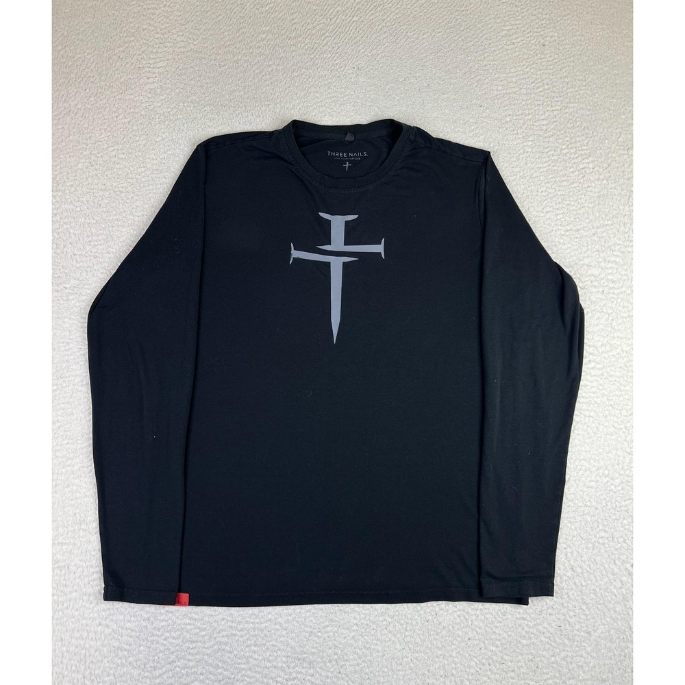 Three Nails Shirt Mens Medium Black Long Sleeve Cross Athletic Performance